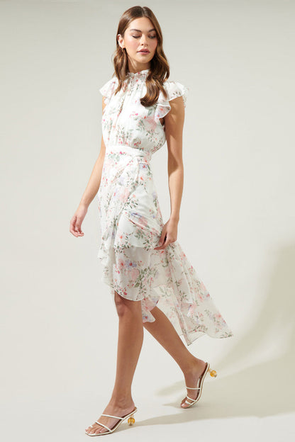 Hillary Tana Blouson Drape Tiered Midi Dress