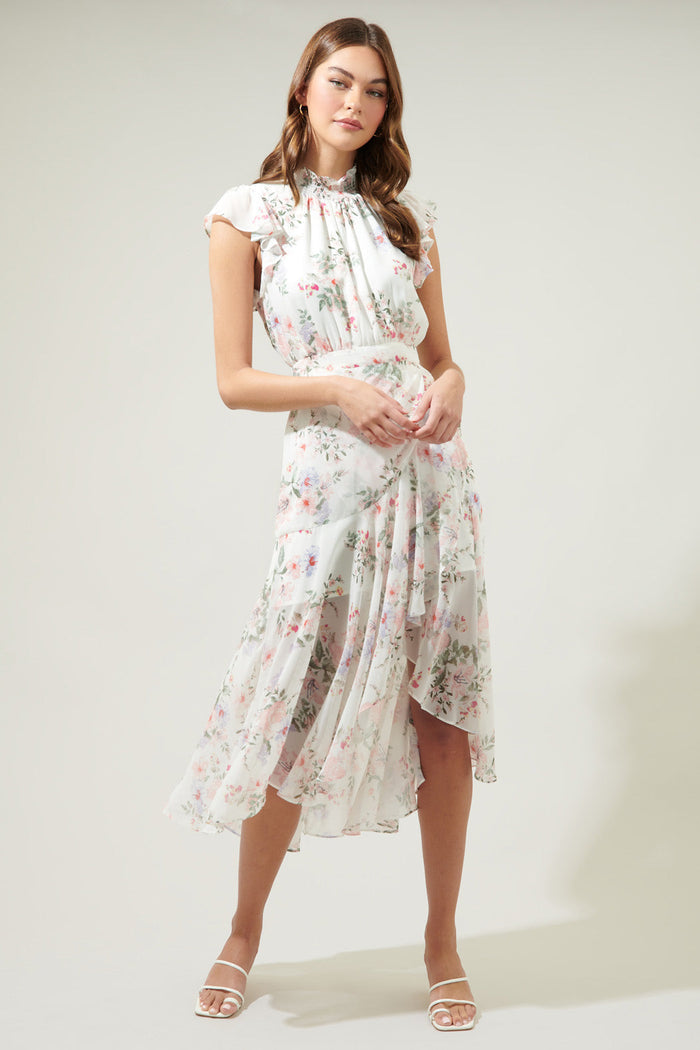 Hillary Tana Blouson Drape Tiered Midi Dress