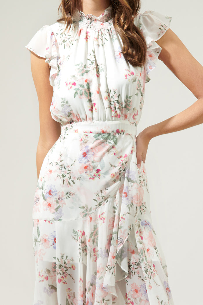 Hillary Tana Blouson Drape Tiered Midi Dress