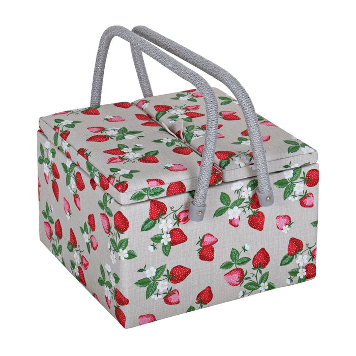 Hobby Gift: Sewing Box (L): Twin Lid: Square: Strawberry Greenhouse: Item size: (d/w/h) 25 x 25 x 17cm.