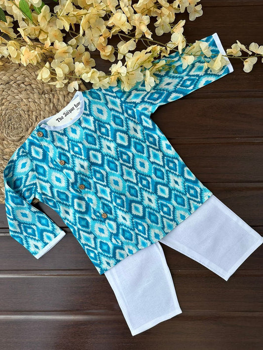 Ikkat Off Centre Kurta Set - Blue