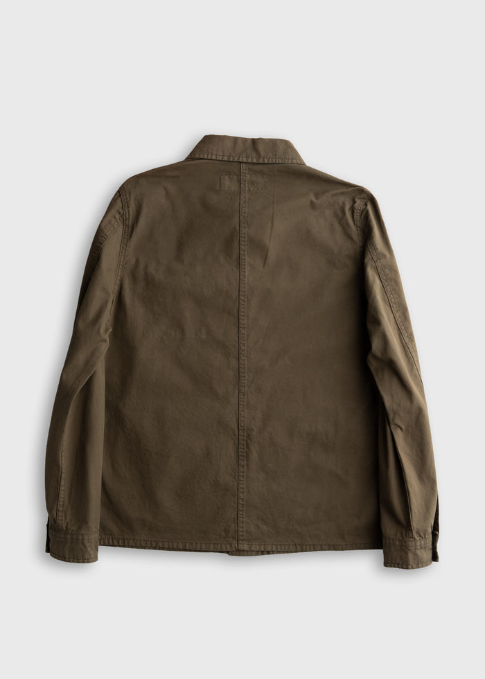 Men’s Prescott twill jacket in Olive Drab with button front, bellowed chest pockets and oversized flap waist pockets, durable cotton workwear outerwear with classic utility design