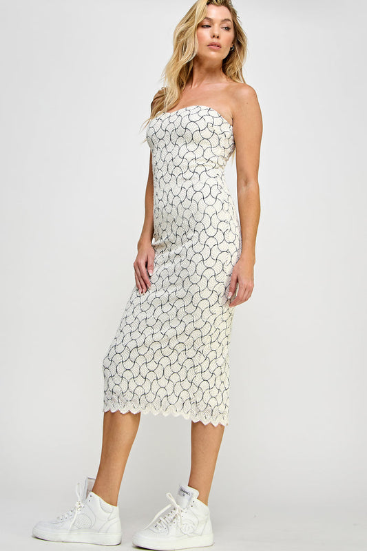 Jacquard Tube Midi Dress Back Slit Design