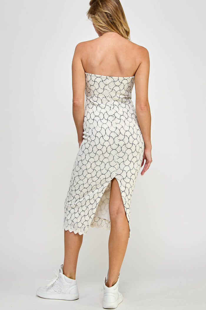 Jacquard Tube Midi Dress Back Slit Design