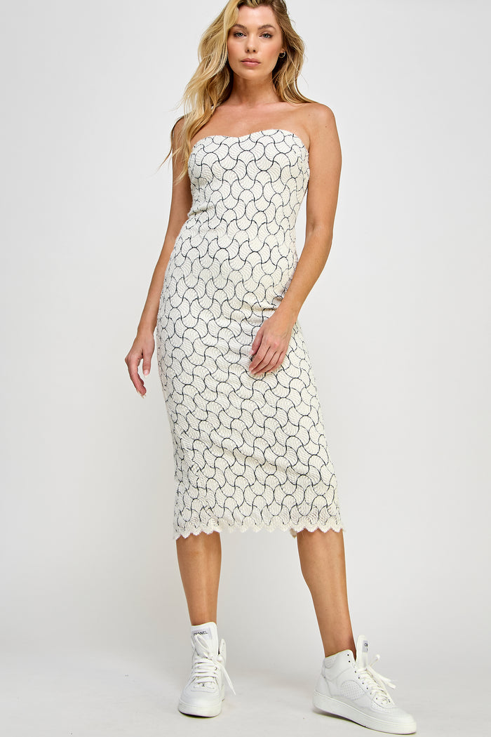 Jacquard Tube Midi Dress Back Slit Design