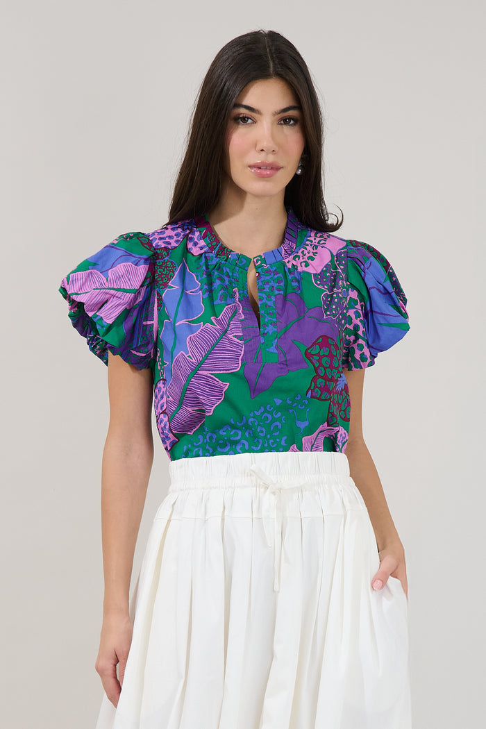 Keni Split Neck Top Tropical