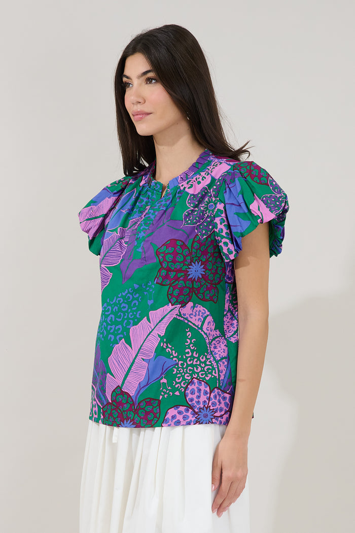 Keni Split Neck Top Tropical