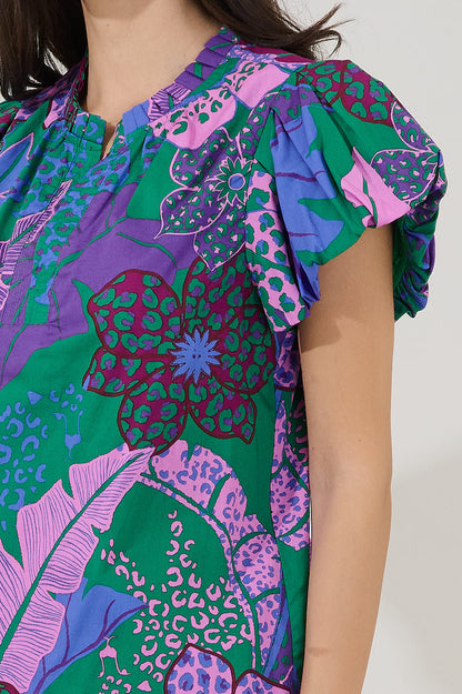 Keni Split Neck Top Tropical