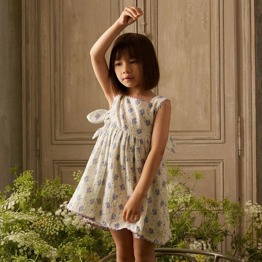 Kids Cotton Aloisa Dress - Cream Flower Dunes