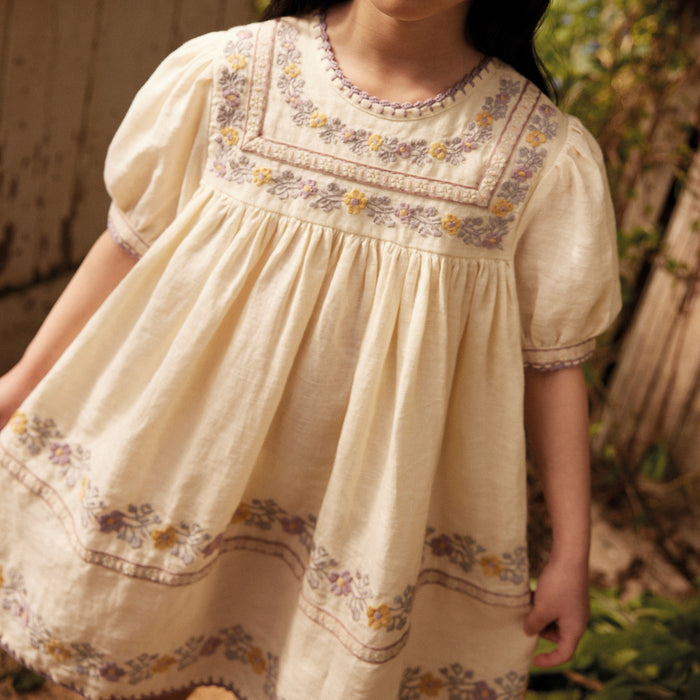 Kids Linen Patsy Ribbons Dress - Cream