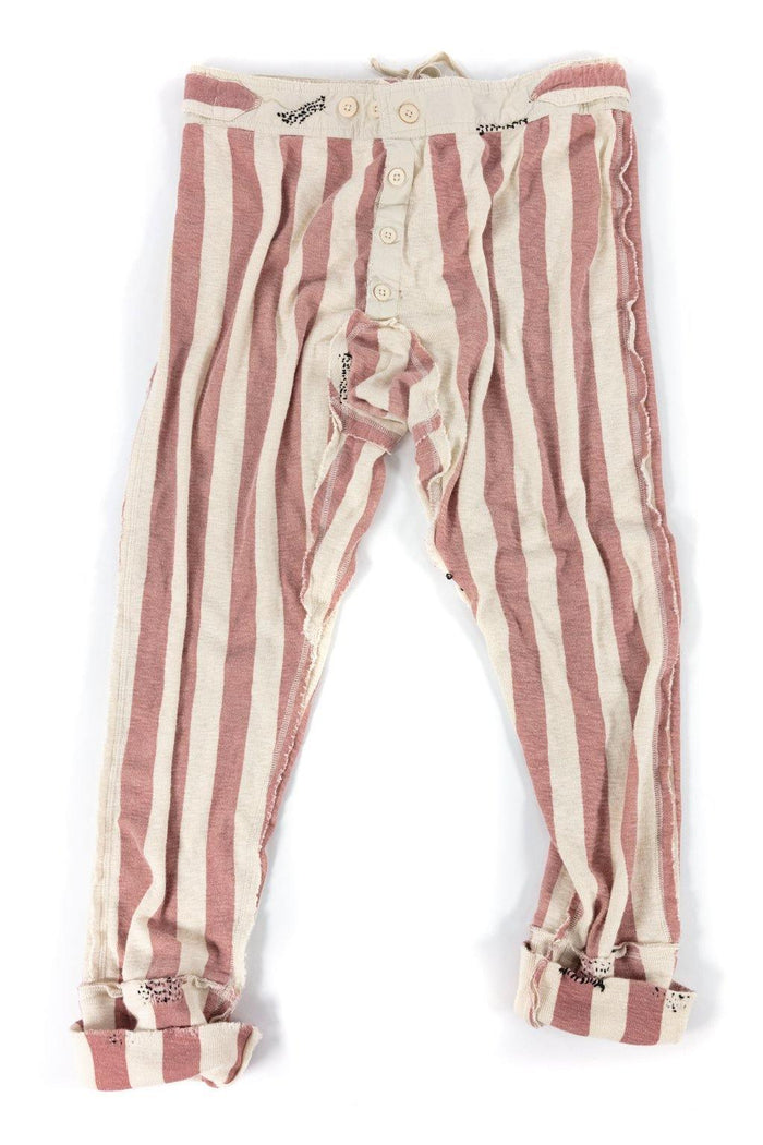 Magnolia Pearl artisan vintage striped pants with whimsical patchwork and buttons