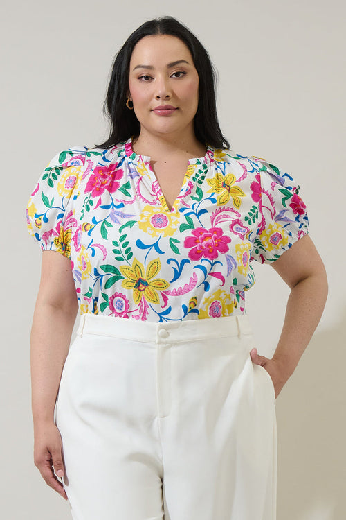 Kress Floral Berisa Split Neck Top Curve