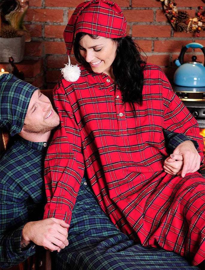 Ladies Cotton Flannel Nightshirt #color_red-tartan