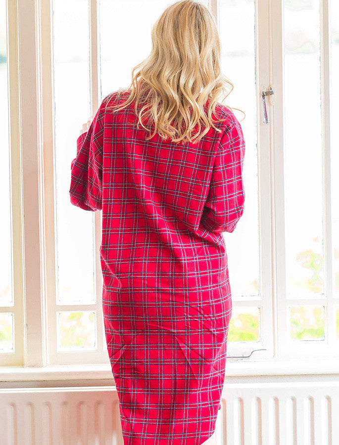 Ladies Cotton Flannel Nightshirt #color_red-tartan
