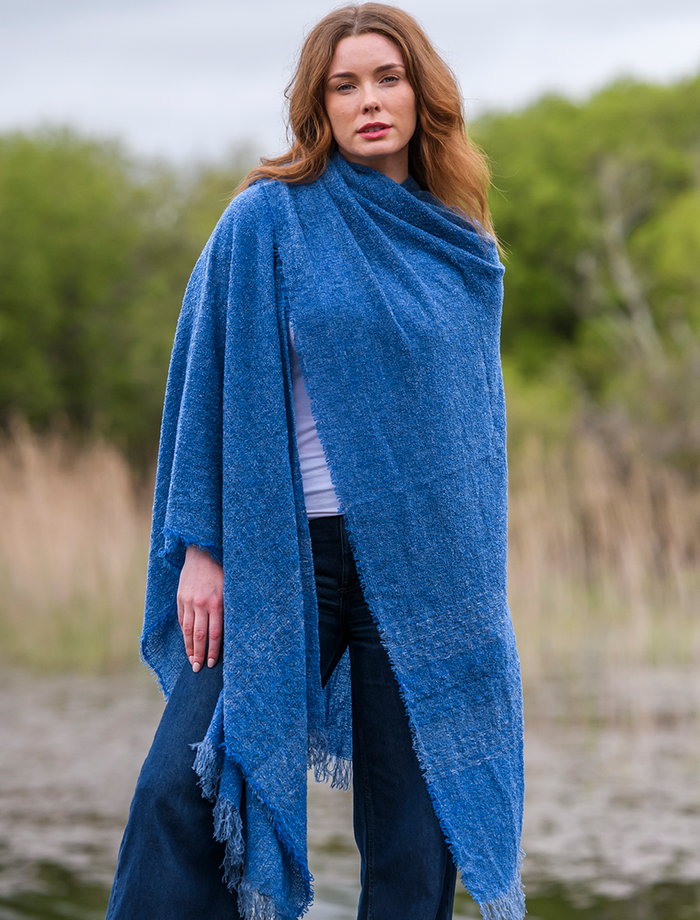 Lambswool Celtic Ruana Wrap - Blue Jeans #color_blue-jeans