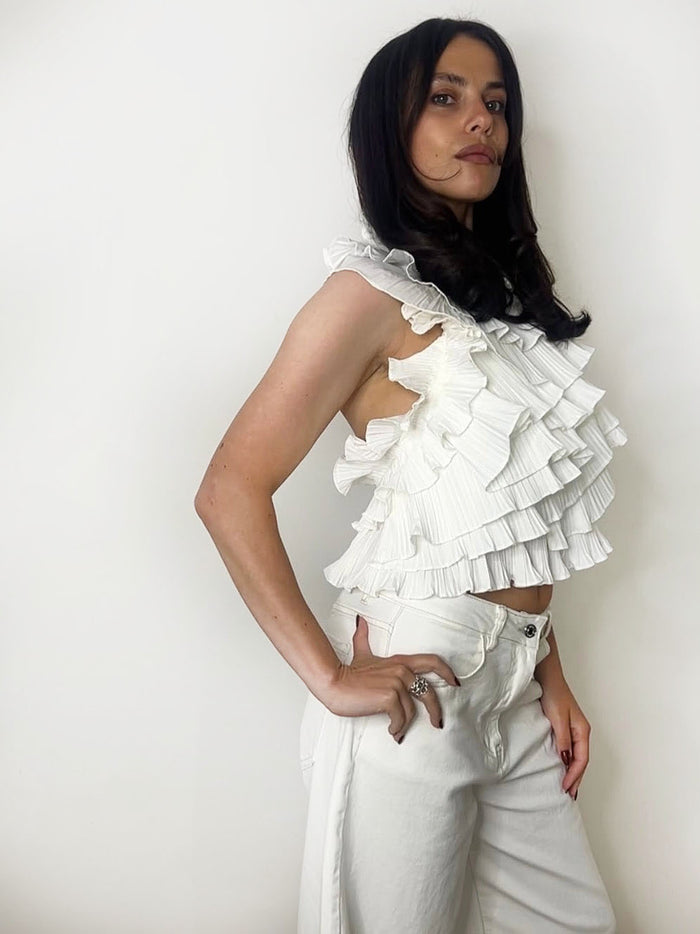 LARA RUFFLE HALTER WHITE
