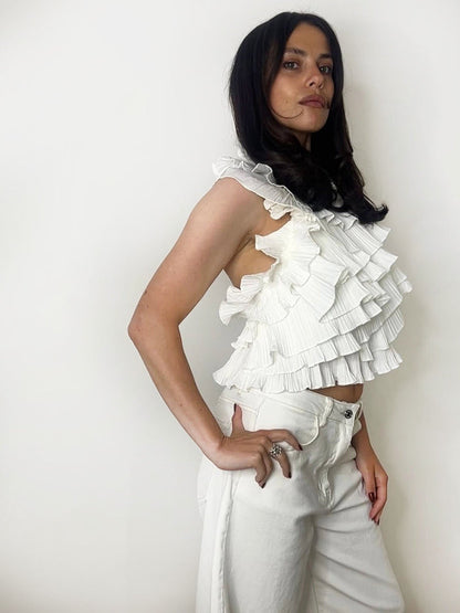 LARA RUFFLE HALTER WHITE