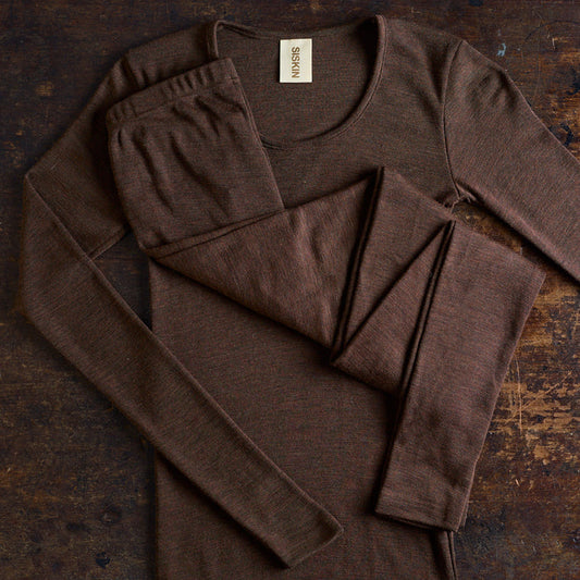 Lark Top & Finch Leggings Women’s Set - Merino Wool & Silk - Cacao