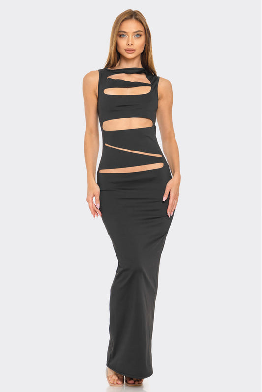 Laser Cut Bodycon Maxi Dress