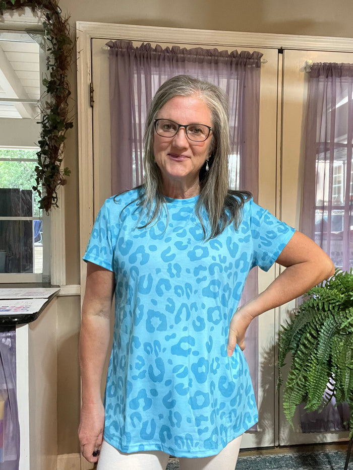 Leopard Round Neck Tee Turquoise