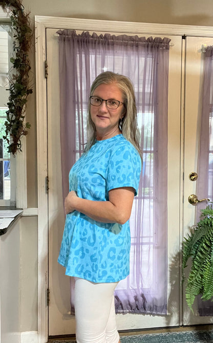 Leopard Round Neck Tee Turquoise