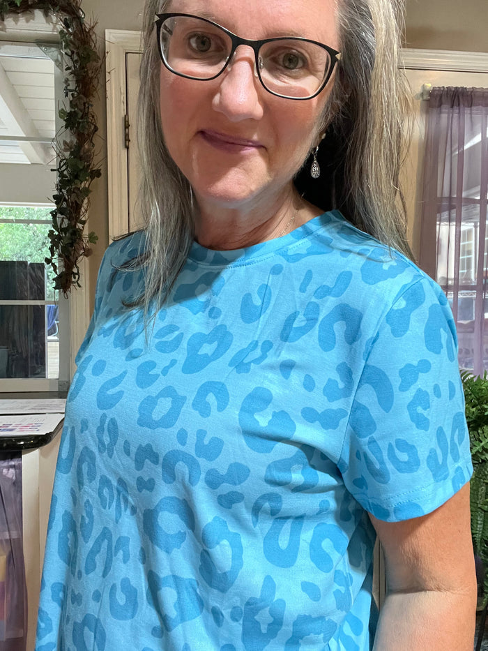 Leopard Round Neck Tee Turquoise