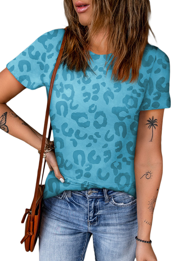Leopard Round Neck Tee Turquoise