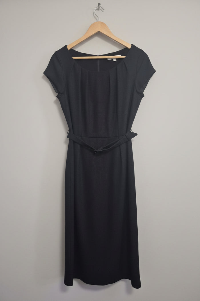 L.K Bennett Dress - 65% Wool - Black Waist Belt Midi - UK 10 EU 38