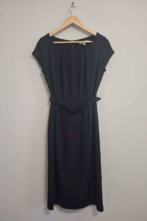 L.K Bennett Dress - 65% Wool - Black Waist Belt Midi - UK 10 EU 38
