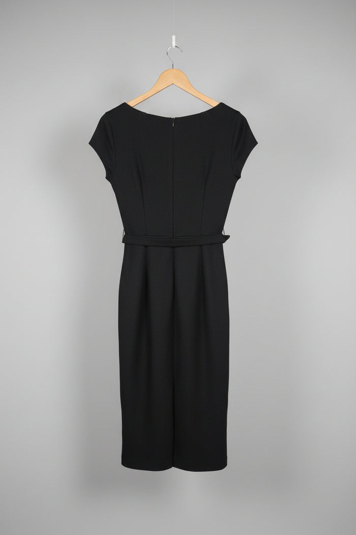 L.K Bennett Dress - 65% Wool - Black Waist Belt Midi - UK 10 EU 38