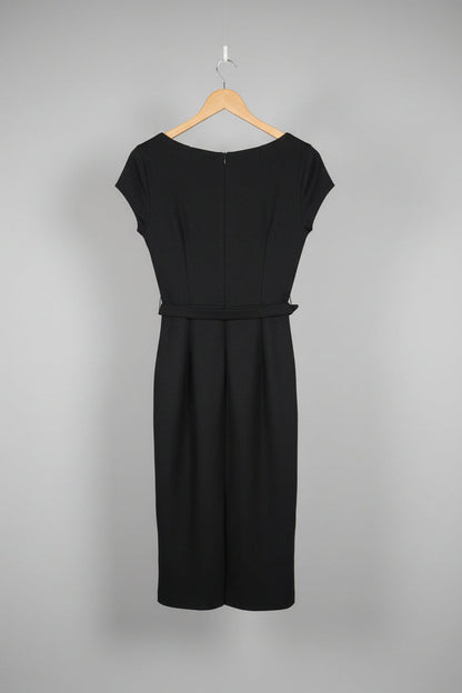 L.K Bennett Dress - 65% Wool - Black Waist Belt Midi - UK 10 EU 38