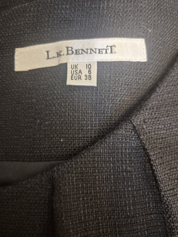 L.K Bennett Dress - 65% Wool - Black Waist Belt Midi - UK 10 EU 38