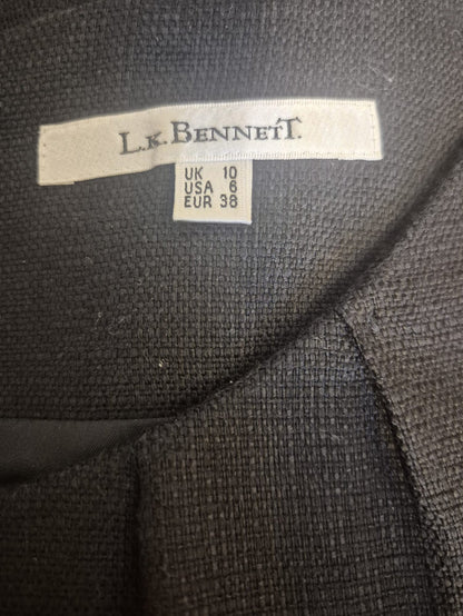 L.K Bennett Dress - 65% Wool - Black Waist Belt Midi - UK 10 EU 38