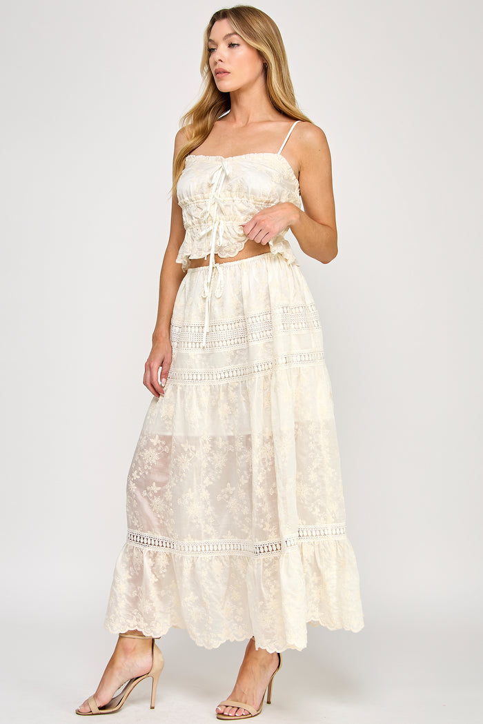 Lyric Maxi Skirt - Embroidered Eyelet Lace Dress