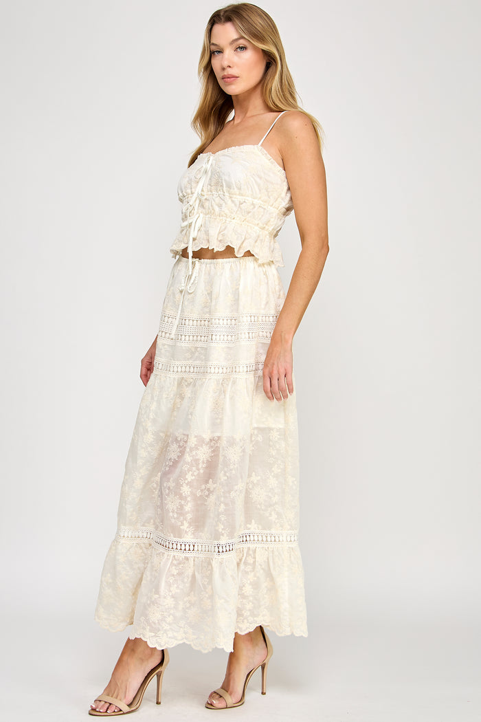 Lyric Maxi Skirt - Embroidered Eyelet Lace Dress