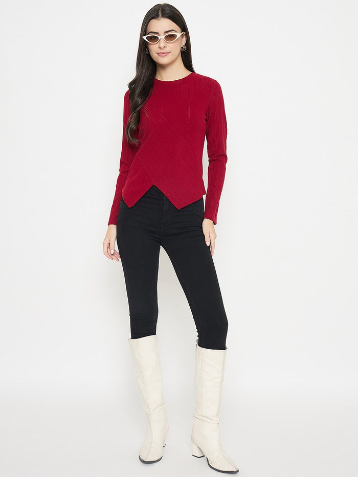 Madame Asymmetric Full Sleeve Red Top