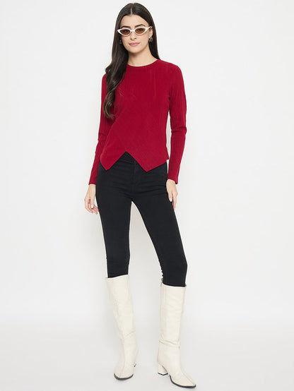 Madame Asymmetric Full Sleeve Red Top