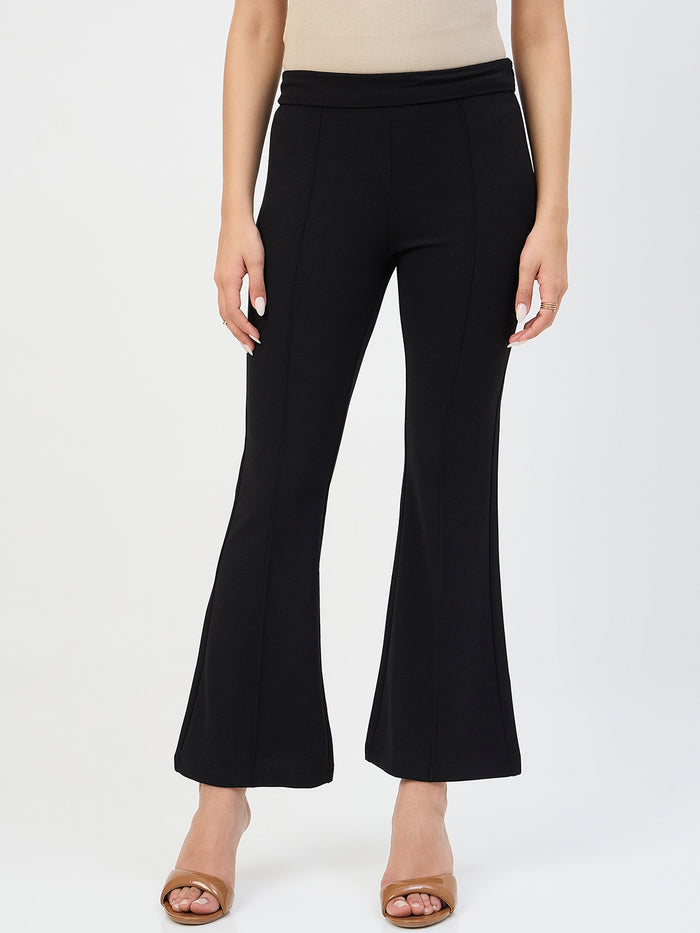 Madame Black Pleated Front Flared Trousers
