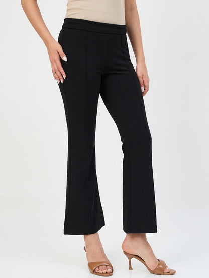 Madame Black Pleated Front Flared Trousers