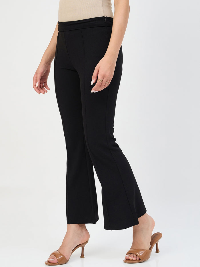 Madame Black Pleated Front Flared Trousers