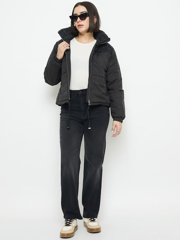 Madame Black Quilted Crop Jacket