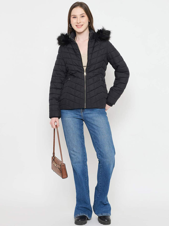 Madame Black Quilted Fur Hood Jacket