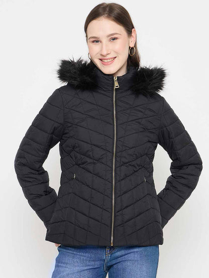 Madame Black Quilted Fur Hood Jacket