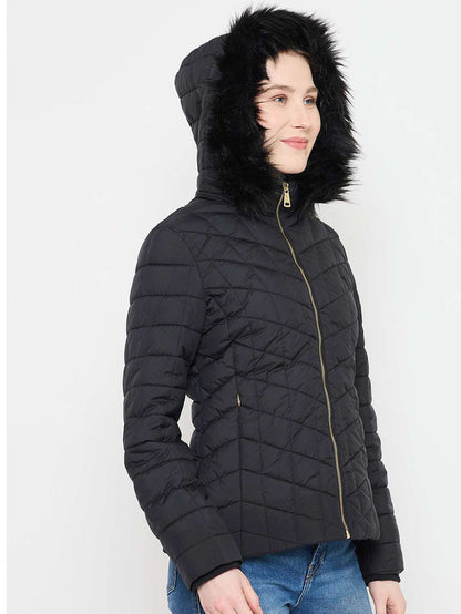 Madame Black Quilted Fur Hood Jacket