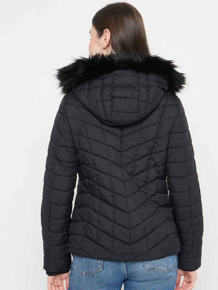 Madame Black Quilted Fur Hood Jacket