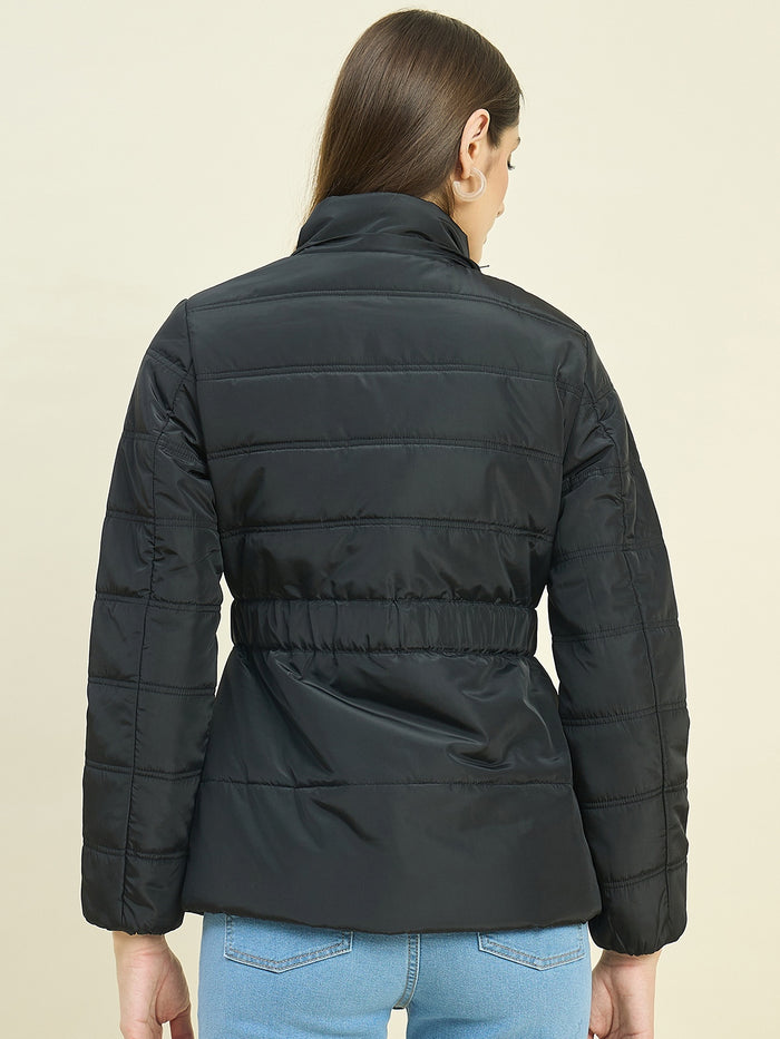 Madame Black Quilted Jacket with Faux Fur Hood