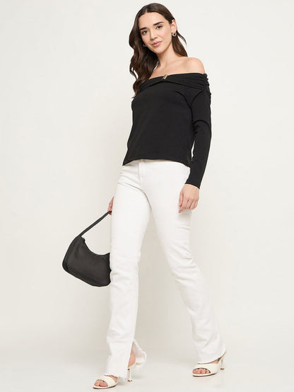Madame Black Ruched Off Shoulder Top