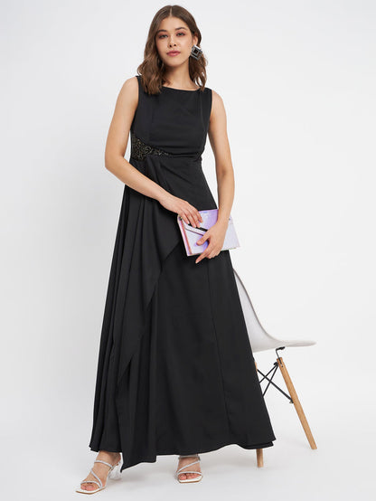 Madame Black Shimmer Detailing Ruffle Dress