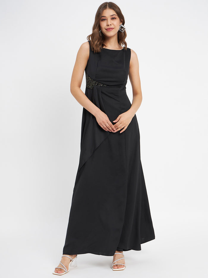 Madame Black Shimmer Detailing Ruffle Dress