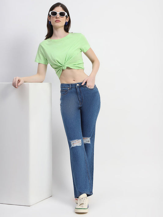 Madame Blue Ripped Flared Denim